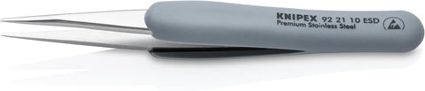 KNIPEX Tools 92 21 10 ESD Premium Stainless Steel Precision Tweezers-Pointed Tips-ESD Rubber Handles, 5-1/4""
