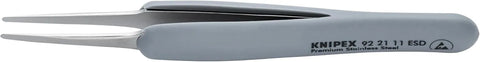 KNIPEX Tools 92 21 11 ESD Premium Stainless Steel Precision Tweezers-Blunt Tips-ESD Rubber Handles, 4"