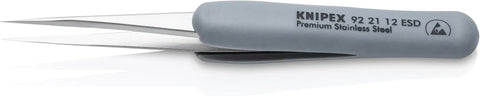 KNIPEX Tools 92 21 12 ESD Premium Stainless Steel Precision Tweezers-Needle-Point Tips-ESD Rubber Handles, 4-1/2"