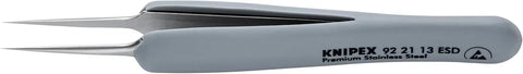 KNIPEX Tools 92 21 13 ESD Premium Stainless Steel Precision Tweezers-Needle-Point Tips-ESD Rubber Handles, 3-3/4"