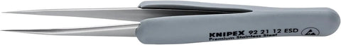 KNIPEX Tools 92 21 12 ESD Premium Stainless Steel Precision Tweezers-Needle-Point Tips-ESD Rubber Handles, 4-1/2"