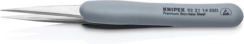KNIPEX Tools 92 21 14 ESD Premium Stainless Steel Precision Tweezers-Pointed Tips-ESD Rubber Handles, 4"