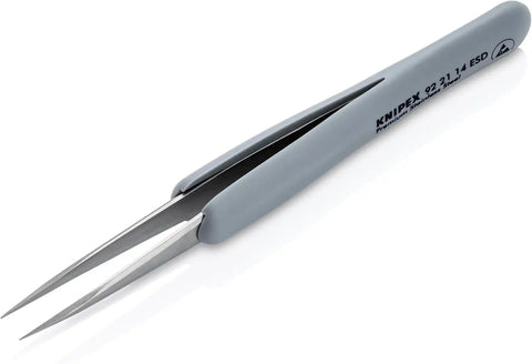 KNIPEX Tools 92 21 14 ESD Premium Stainless Steel Precision Tweezers-Pointed Tips-ESD Rubber Handles, 4"