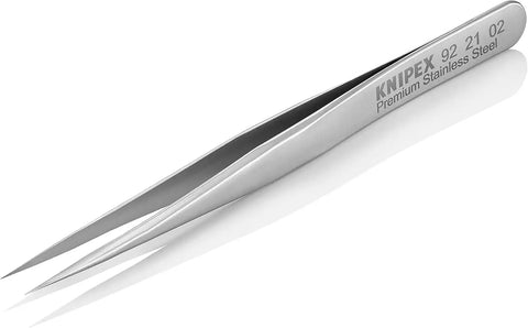 KNIPEX Tools 92 21 02 Premium Stainless Steel Gripping Tweezers-Needle-Point Tips, 4-3/4"