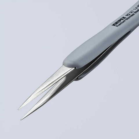 KNIPEX Tools 92 21 14 ESD Premium Stainless Steel Precision Tweezers-Pointed Tips-ESD Rubber Handles, 4"