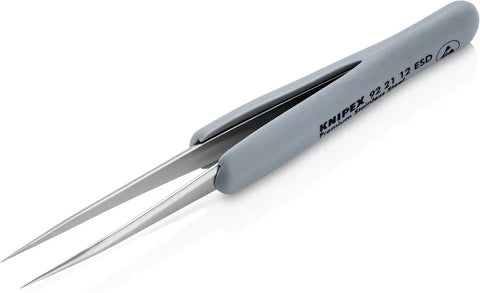 KNIPEX Tools 92 21 12 ESD Premium Stainless Steel Precision Tweezers-Needle-Point Tips-ESD Rubber Handles, 4-1/2"