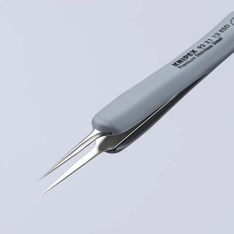 KNIPEX Tools 92 21 13 ESD Premium Stainless Steel Precision Tweezers-Needle-Point Tips-ESD Rubber Handles, 3-3/4"