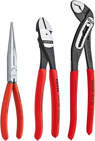 KNIPEX Tools 00 20 08 US1 Long Nose, Diagonal Cutter, and Alligator Pliers 3-Piece Tool Set, Red