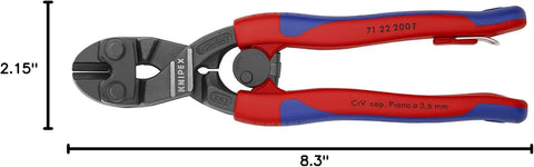 Knipex Tools 71 22 200 T BKA 8" Angled High Leverage Cobolt Cutters, Tether Attachment-Comfort Grip,
