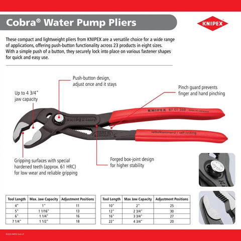 KNIPEX Tools - Cobra Water Pump Pliers (8701150), 6-Inch