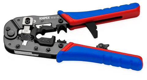 Knipex 97 51 13 Crimping Pliers for RJ45 Western Plugs, Red/Blue, 7-1/2"
