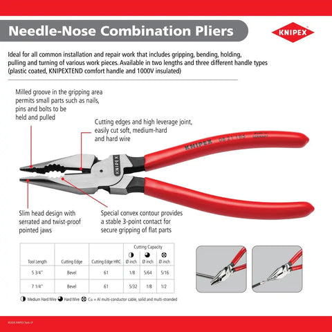 Knipex Tools 08 21 145 6" Needle Nose Combination Pliers,