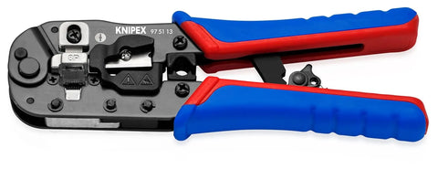 Knipex 97 51 13 Crimping Pliers for RJ45 Western Plugs, Red/Blue, 7-1/2"