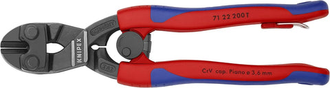 Knipex Tools 71 22 200 T BKA 8" Angled High Leverage Cobolt Cutters, Tether Attachment-Comfort Grip,